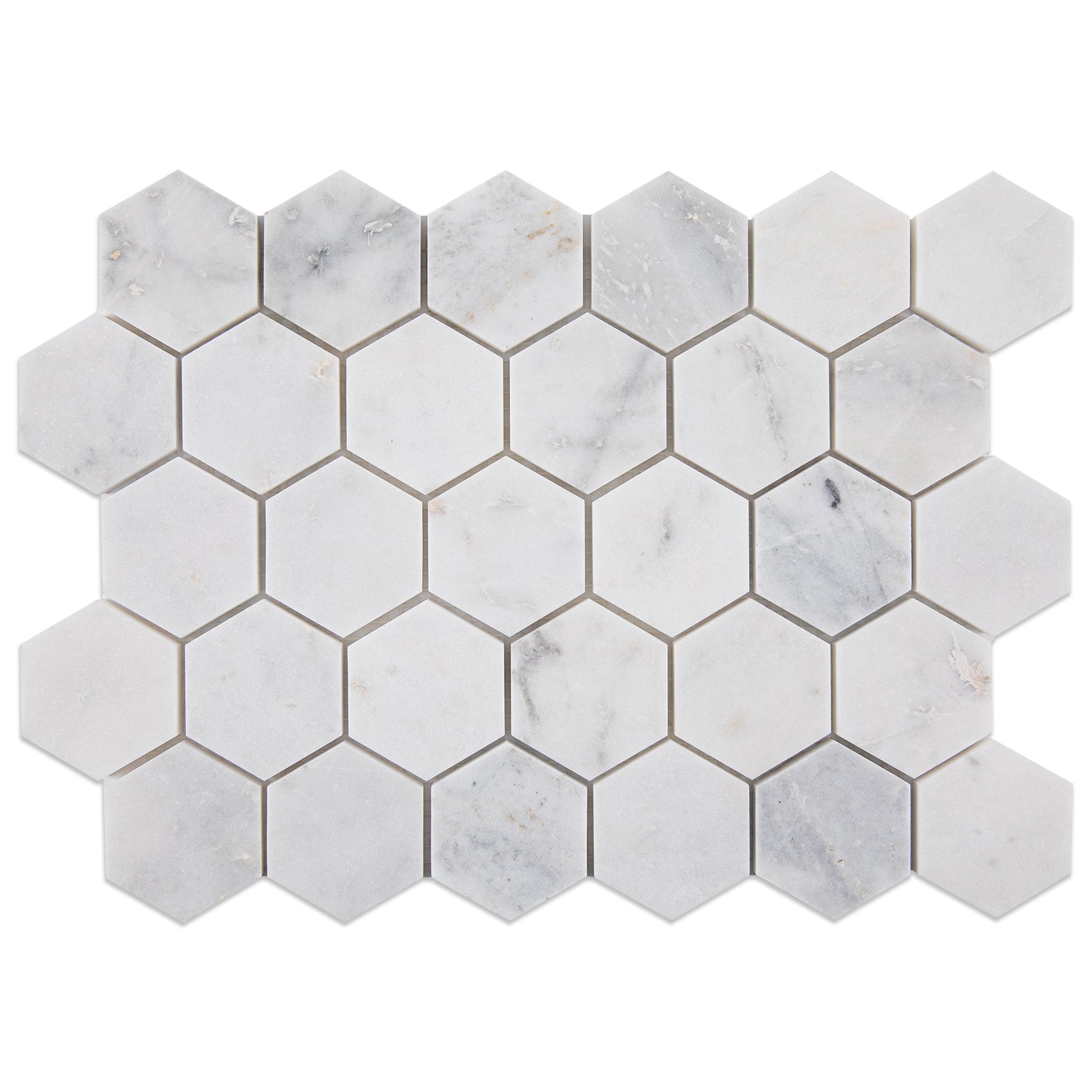 White Marble Mosaic Tiles, 2 inch Hexagon, Honed, 5 Sheet, CA40